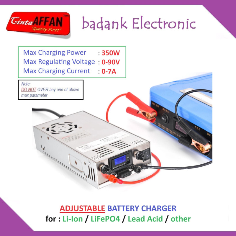 350W Adjustable Battery Charger 0-90V 0-7A Lithium Li-Ion LiFePO4 VRLA